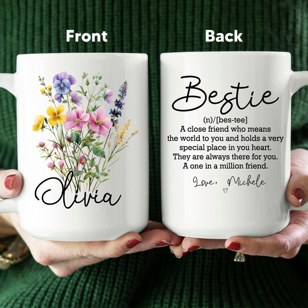 Bestie Definition Floral Custom Friendship Mug White / 15 oz printful T-Shirt