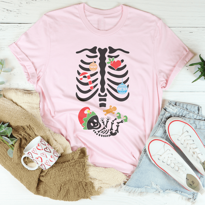 Christmas Pregnant Skeleton Tee Pink / S Peachy Sunday T-Shirt