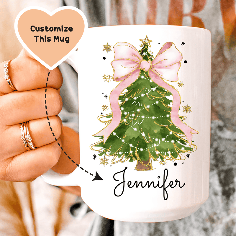 Custom Christmas Tree Bow Mug White / 15 oz printful T-Shirt