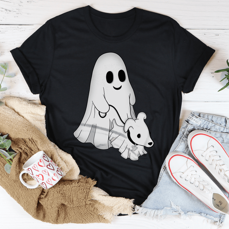 Cute Ghost Walking Dog Tee Black Heather / S Peachy Sunday T-Shirt