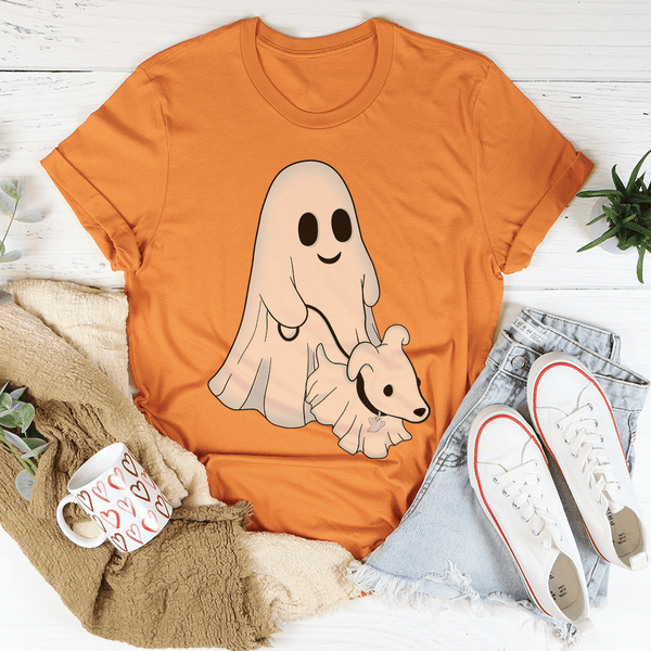 Cute Ghost Walking Dog Tee Heather Orange / S Peachy Sunday T-Shirt