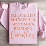 Fall Called She's On Her Way And She's Bringing Candles Sweatshirt Light Pink / S Peachy Sunday T-Shirt