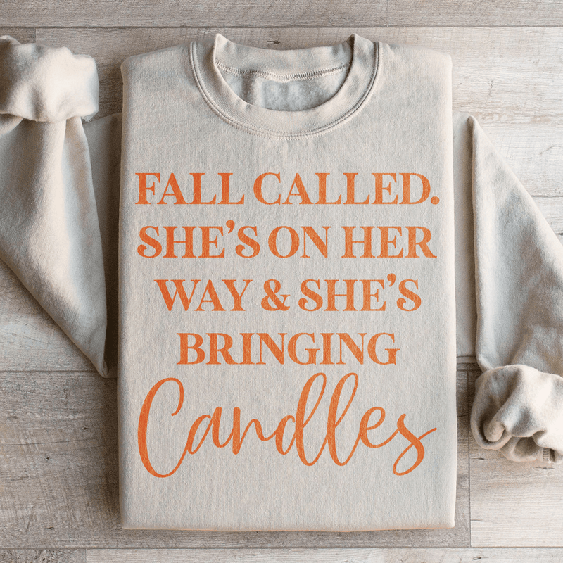 Fall Called She's On Her Way And She's Bringing Candles Sweatshirt Sand / S Peachy Sunday T-Shirt