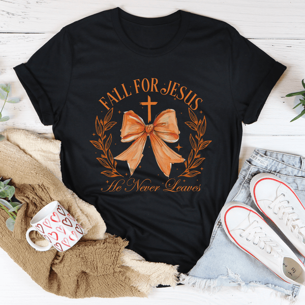 Fall For Jesus He Never Leaves Tee Black Heather / S Peachy Sunday T-Shirt