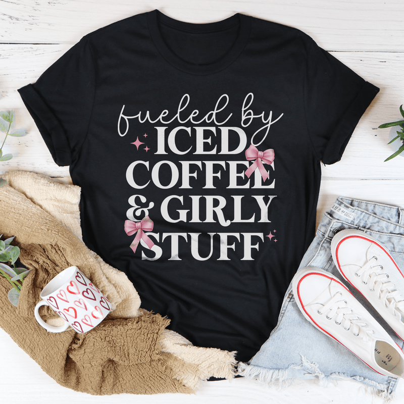 Fueled By Iced Coffee And Girly Stuff Tee Black Heather / S Peachy Sunday T-Shirt