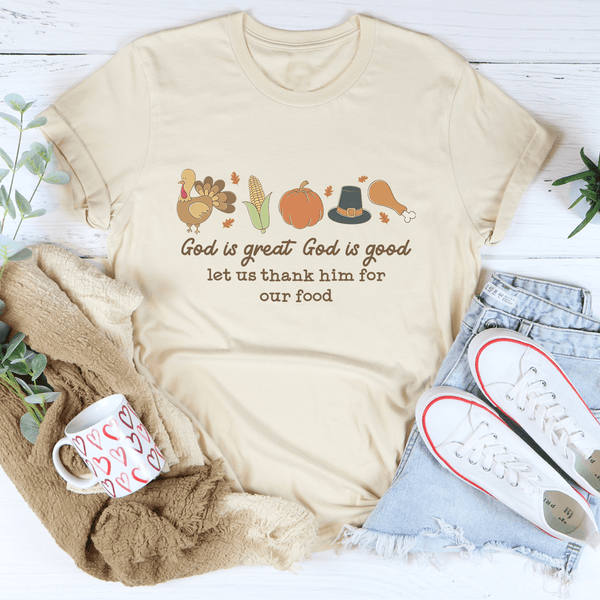 God is Great God Is Good Let Us Thank Him For Our Food Tee Soft Cream / S Peachy Sunday T-Shirt