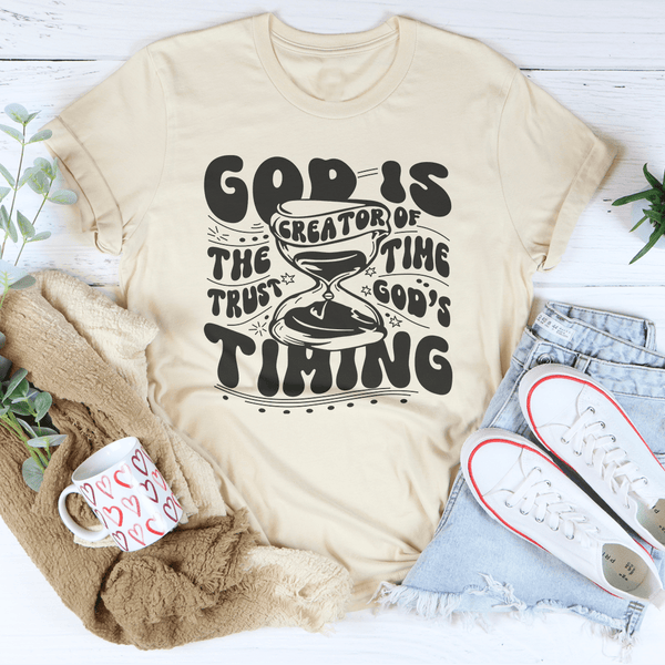 God Is The Creator Of Time Trust God's Timing Tee Soft Cream / S Peachy Sunday T-Shirt