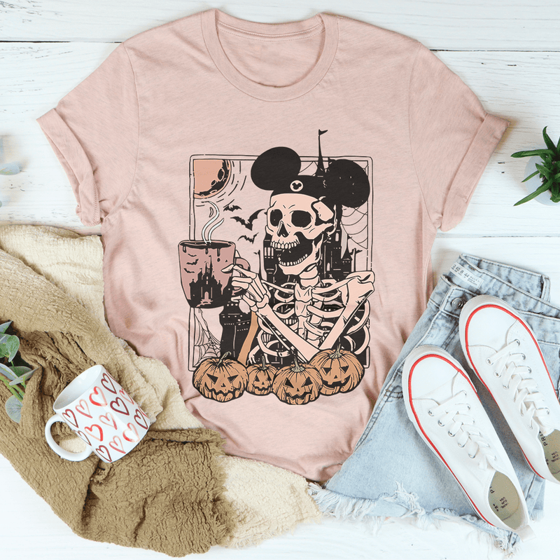 Halloween Skeleton Mickey Ears Tee  Tee Heather Peach / S Printify T-Shirt T-Shirt