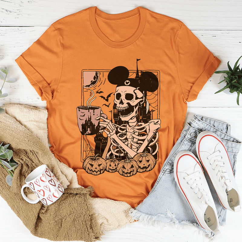 Halloween Skeleton Mickey Ears Tee  Tee Orange / S Printify T-Shirt T-Shirt