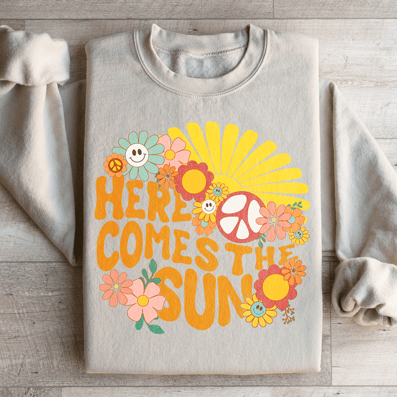 Here Comes The Sun Floral Retro Sweatshirt Sand / S Peachy Sunday T-Shirt