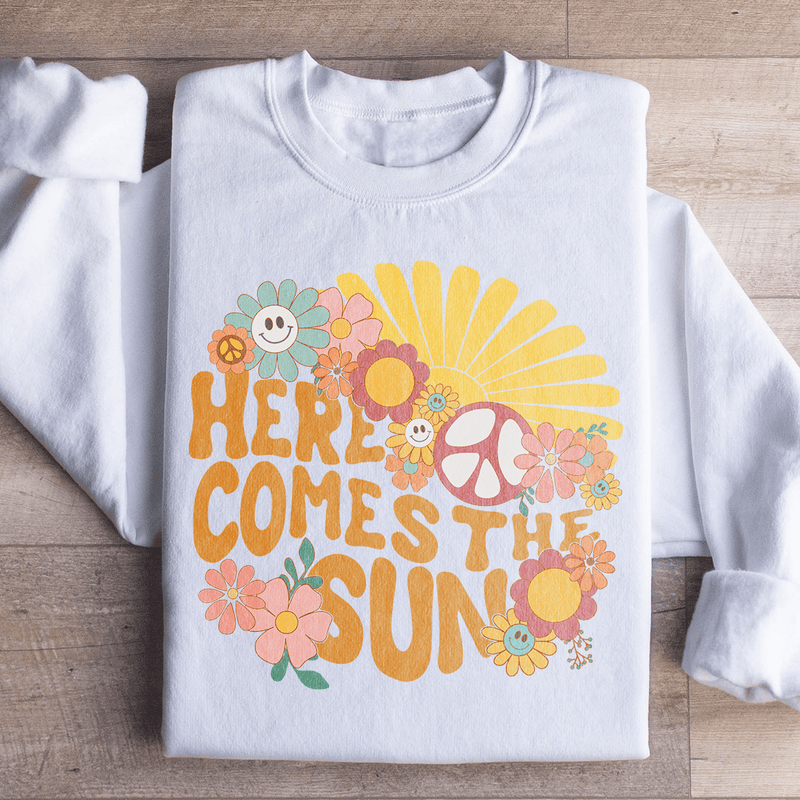 Here Comes The Sun Floral Retro Sweatshirt White / S Peachy Sunday T-Shirt