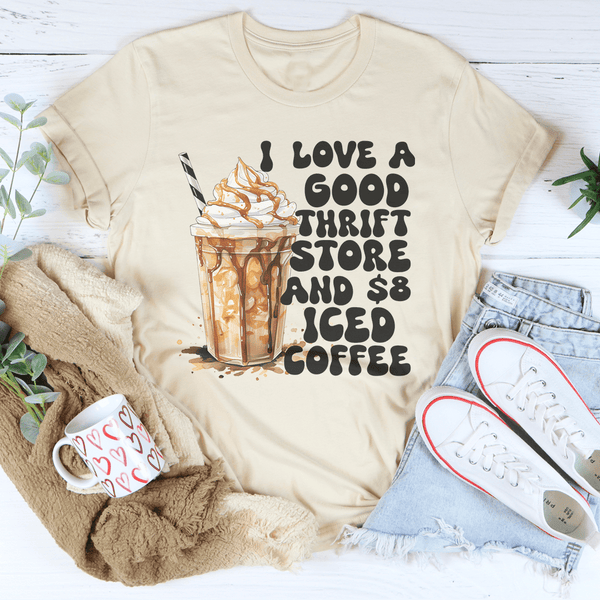 I Love A Good Thrift Store And $8 Iced Coffee Tee Soft Cream / S Peachy Sunday T-Shirt