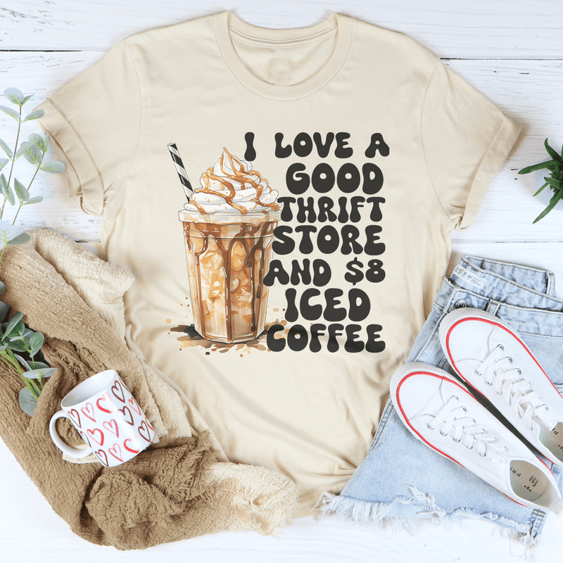 I Love A Good Thrift Store And $8 Iced Coffee Tee Soft Cream / S Peachy Sunday T-Shirt