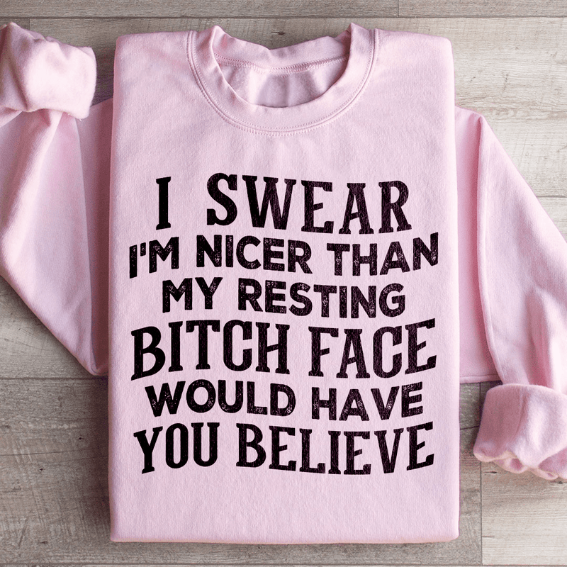 I Swear I'm Nicer Sweatshirt Light Pink / S Peachy Sunday T-Shirt