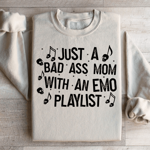 Just A Bad Ass Mom With An Emo Playlist Sweatshirt Sand / S Peachy Sunday T-Shirt