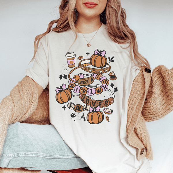 Just A Girl Who Loves Fall Tee Soft Cream / S Peachy Sunday T-Shirt