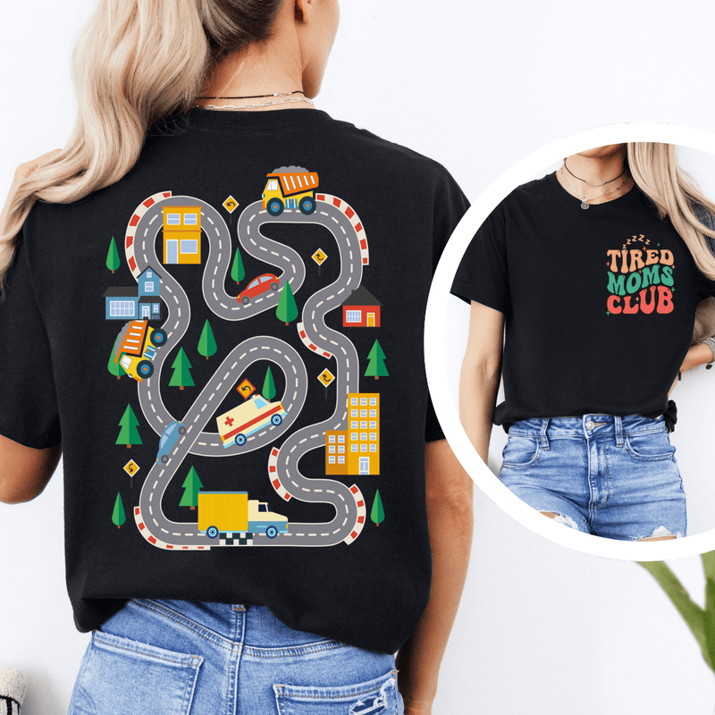 Kids Play Car Race On Mom’s Back Tee Black Heather / S Peachy Sunday T-Shirt