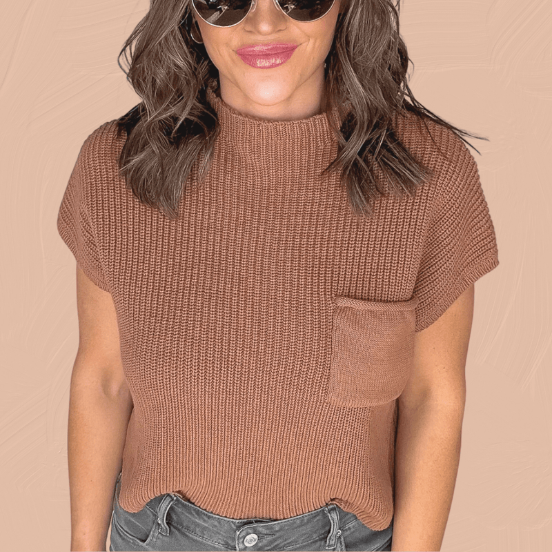 Mock Neck Short Sleeve Cropped Sweater DEEP CAMEL / S ZENANA T-Shirt