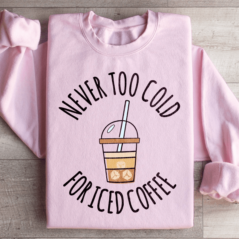 Never Too Cold For Iced Coffee Sweatshirt Light Pink / S Peachy Sunday T-Shirt