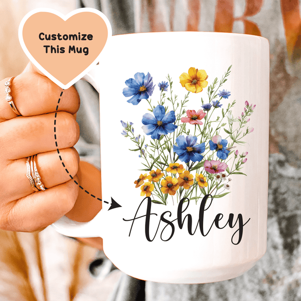 Personalized Floral Mug with Name Mug White / 15 oz printful T-Shirt