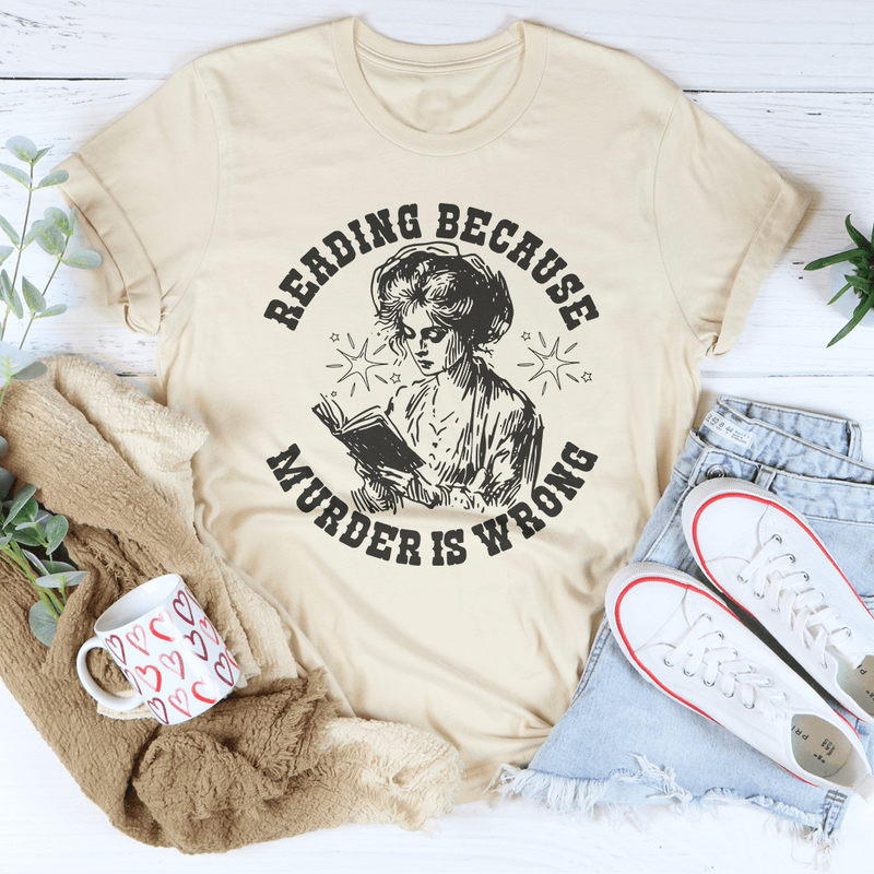 Reading Because Murder Is Wrong Tee Soft Cream / S Peachy Sunday T-Shirt