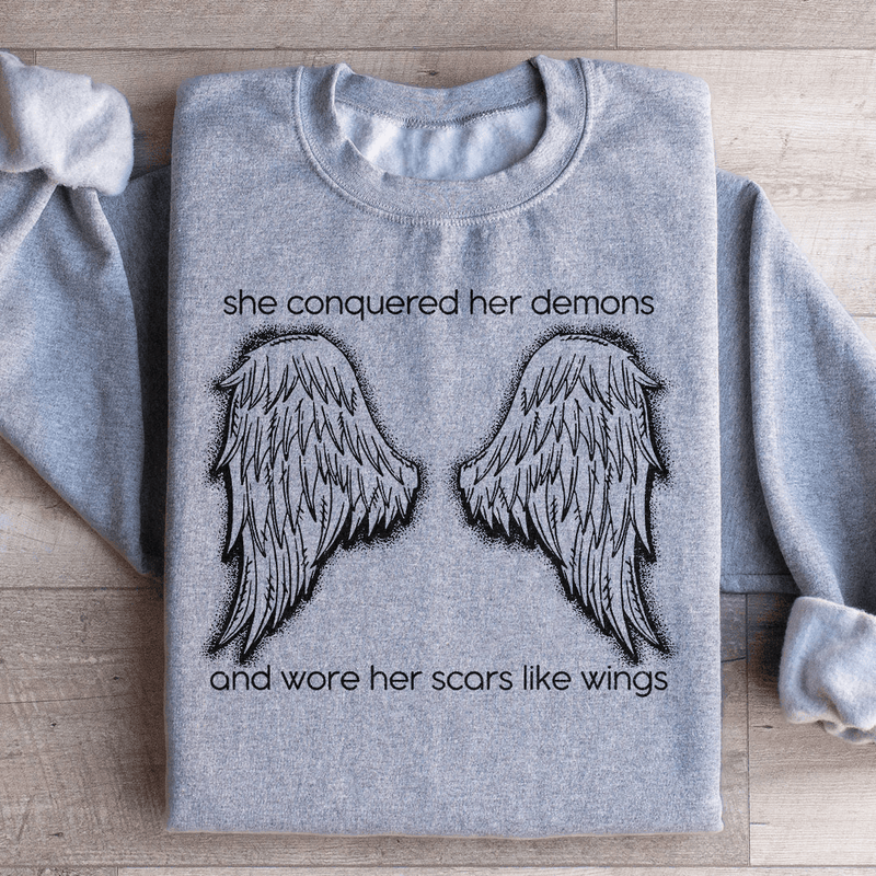 She Conquered Her Demons And Wore Her Scars Like Wings Sweatshirt Sport Grey / S Peachy Sunday T-Shirt