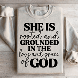 She Is Rooted And Grounded In The Love And Grace Of God Sweatshirt Sand / S Peachy Sunday T-Shirt