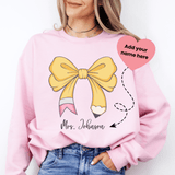 Teacher Personalized Bow Pencil Sweatshirt with Name Light Pink / S printful T-Shirt