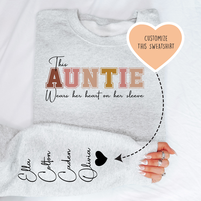 This Aunt Wears Her Heart On Her Sleeve Custom Sweatshirt Sport Grey / 2XL printful T-Shirt