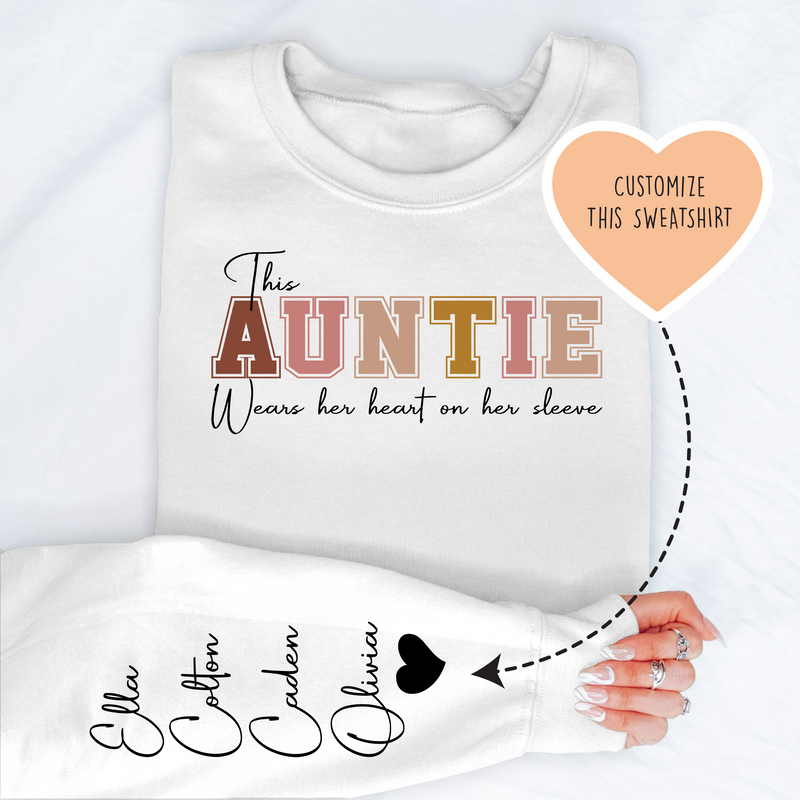 This Aunt Wears Her Heart On Her Sleeve Custom Sweatshirt White / 2XL printful T-Shirt