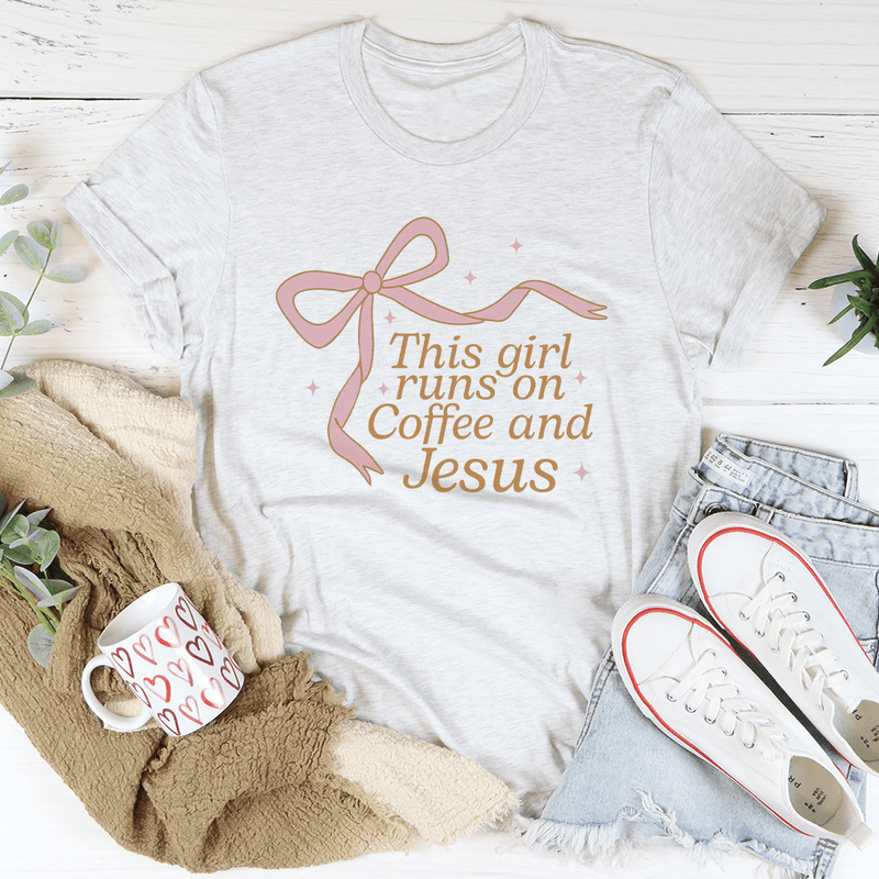 This Girl Runs On Coffee And Jesus Tee White / S Peachy Sunday T-Shirt