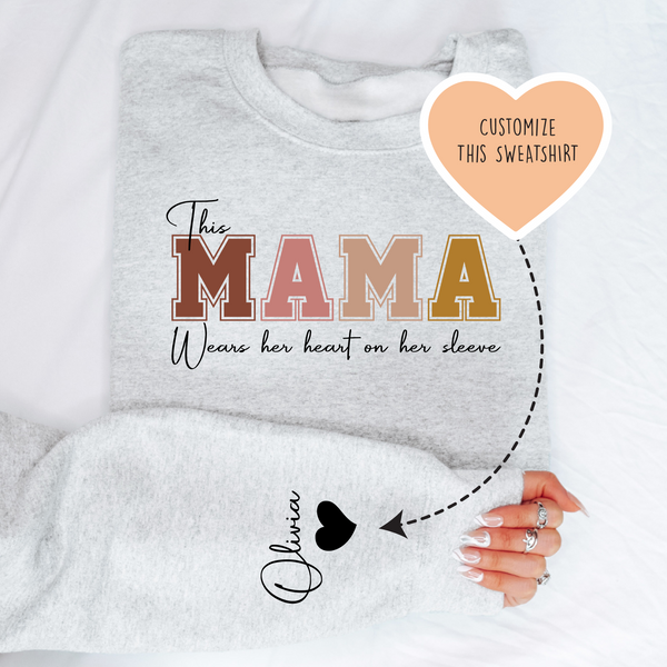 This Mama Wears Her Heart on Her Sleeve Custom Sweatshirt Sport Grey / 2XL printful T-Shirt