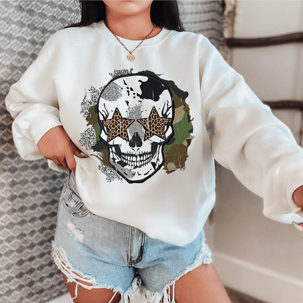 Distressed Skull Sweatshirt White / S Peachy Sunday T-Shirt