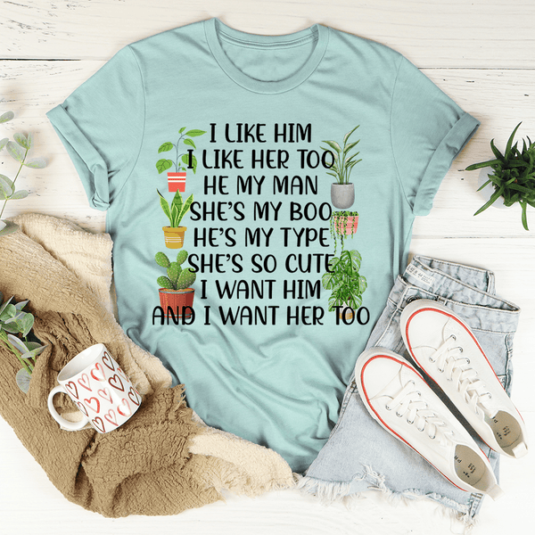 I Like Him Plants Tee Heather Prism Dusty Blue / S Peachy Sunday T-Shirt