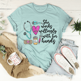 She Works Willingly With Her Hands Tee Heather Prism Dusty Blue / S Peachy Sunday T-Shirt