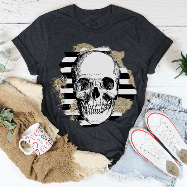 Striped Skull Tee Dark Grey Heather / S Peachy Sunday T-Shirt