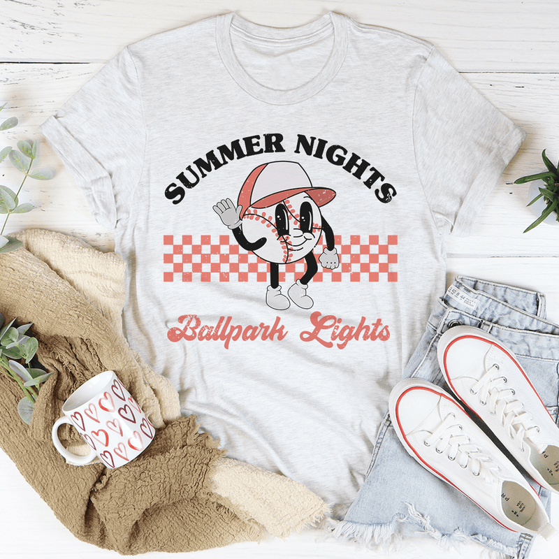 Summer Nights Ballpark Lights Tee Peachy Sunday T-Shirt