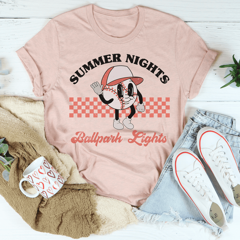 Summer Nights Ballpark Lights Tee Peachy Sunday T-Shirt