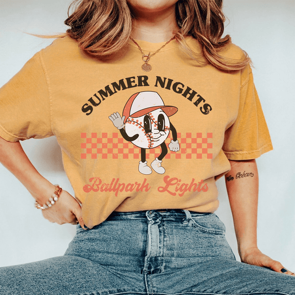 Summer Nights Ballpark Lights Tee Peachy Sunday T-Shirt