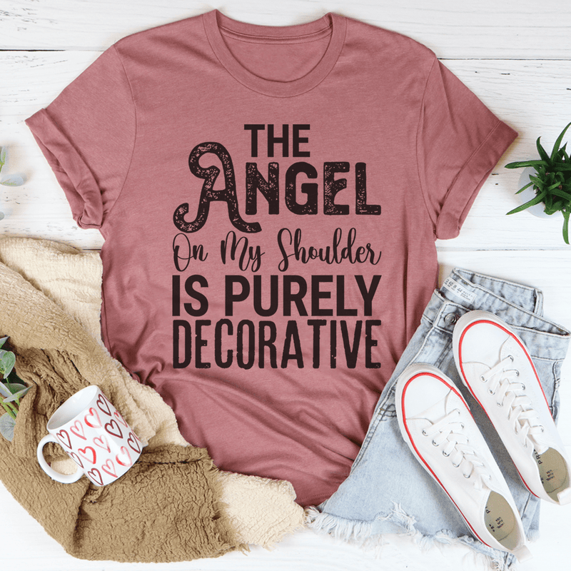 The Angel On My Shoulder Is Purely Decorative Tee Mauve / S Peachy Sunday T-Shirt